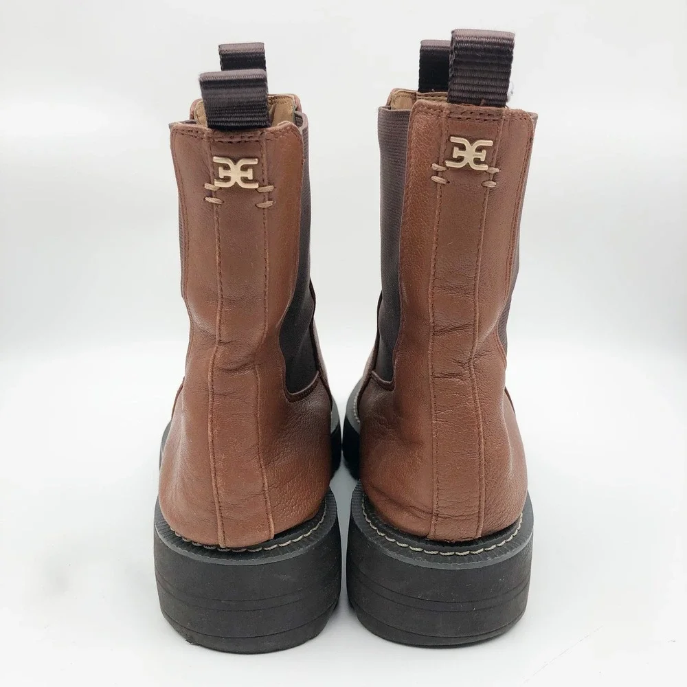 Sam Edelman Boots Womens 7.5 Laguna Brown Leather Waterproof Chelsea Lug Sole